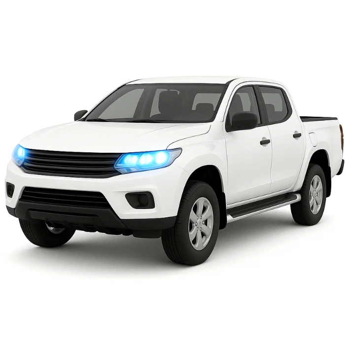 Luces delanteras de una camioneta blanca