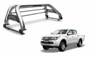 Vista principal de la barra antivuelco para camioneta mitsubishi l200 del 2016 al 2024 de acero inoxidable