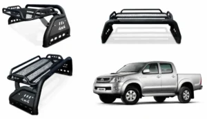 Vista principal de la barra antivuelco para camioneta toyota hilux vigo del 2005 al 2015 con parrilla off road tipo safari