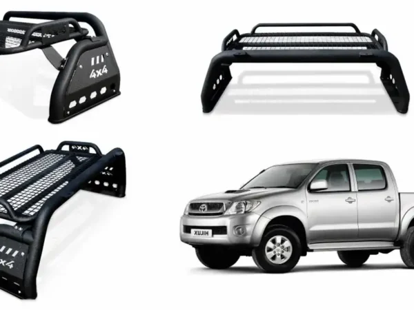 Vista principal de la barra antivuelco para camioneta toyota hilux vigo del 2005 al 2015 con parrilla off road tipo safari