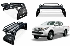 Vista principal de la barra antivuelco mitsubishi l200 parrilla off road del 2016 al 2021 en color negro