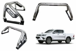 Barra antivuelco para camioneta toyota hilux revolution 2016-2022 imagen de la barra desde tres ángulos