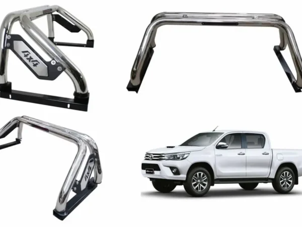 Barra antivuelco para camioneta toyota hilux revolution 2016-2022 imagen de la barra desde tres ángulos