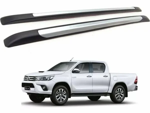 Barra de techo para la camioneta toyota hilux revolution 2016 al 2024 imagen de las barras con una camioneta blanca