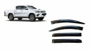 Deflector para puertas de la camioneta Toyota Hilux Revo para modelos del 2016 al 2024. Imagen principal con camioneta en costado superior izquierdo.