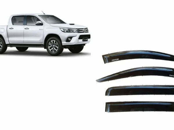 Deflector para puertas de la camioneta Toyota Hilux Revo para modelos del 2016 al 2024. Imagen principal con camioneta en costado superior izquierdo.