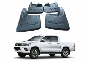 Vista principal de producto de los guardafangos para camioneta toyota hilux revo del 2015 al 2025 con una camioneta debajo