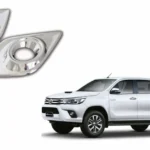 Kit de biseles neblineros cromados para toyota hilux revo 2016 al 2022 con imagen real de camioneta en la parte inferior