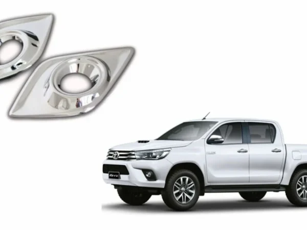 Kit de biseles neblineros cromados para toyota hilux revo 2016 al 2022 con imagen real de camioneta en la parte inferior