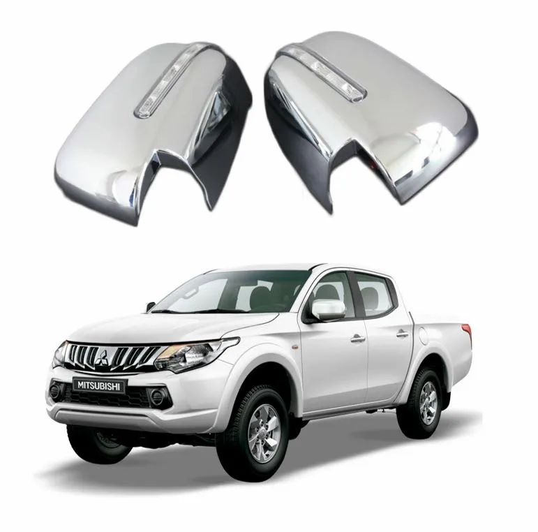 Vista principal del kit cubre espejos cromados para camioneta mitsubishi l200 del 2016 al 2019