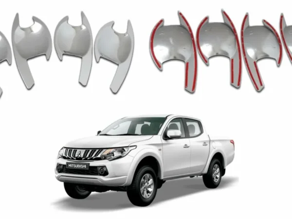 Kit de fondos de manilla cromados para la camioneta mitsubishi l200 junto con una camioneta blanca en la parte inferior