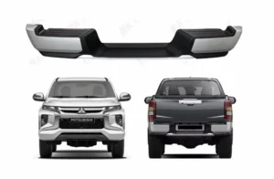 Defensa trasera para camioneta mitsubishi l200 vista frontal y trasera