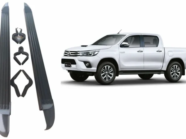 Estribos para camioneta toyota hilux revolution del año 2016 al 2022 con una camioneta gris al costado