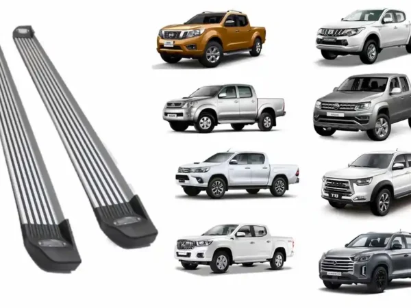 Pisadera universal para camioneta con las diferentes camioneta compatibles y sus marcas a un costado